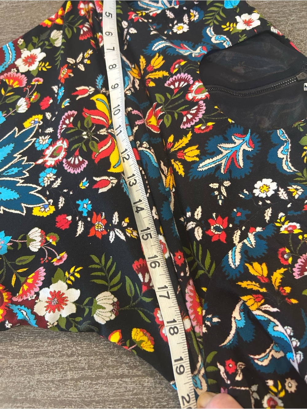 Alice + Olivia Black Midi Dress with Multicolor Floral Embroidery and Red Trim - Picture 4 of 8